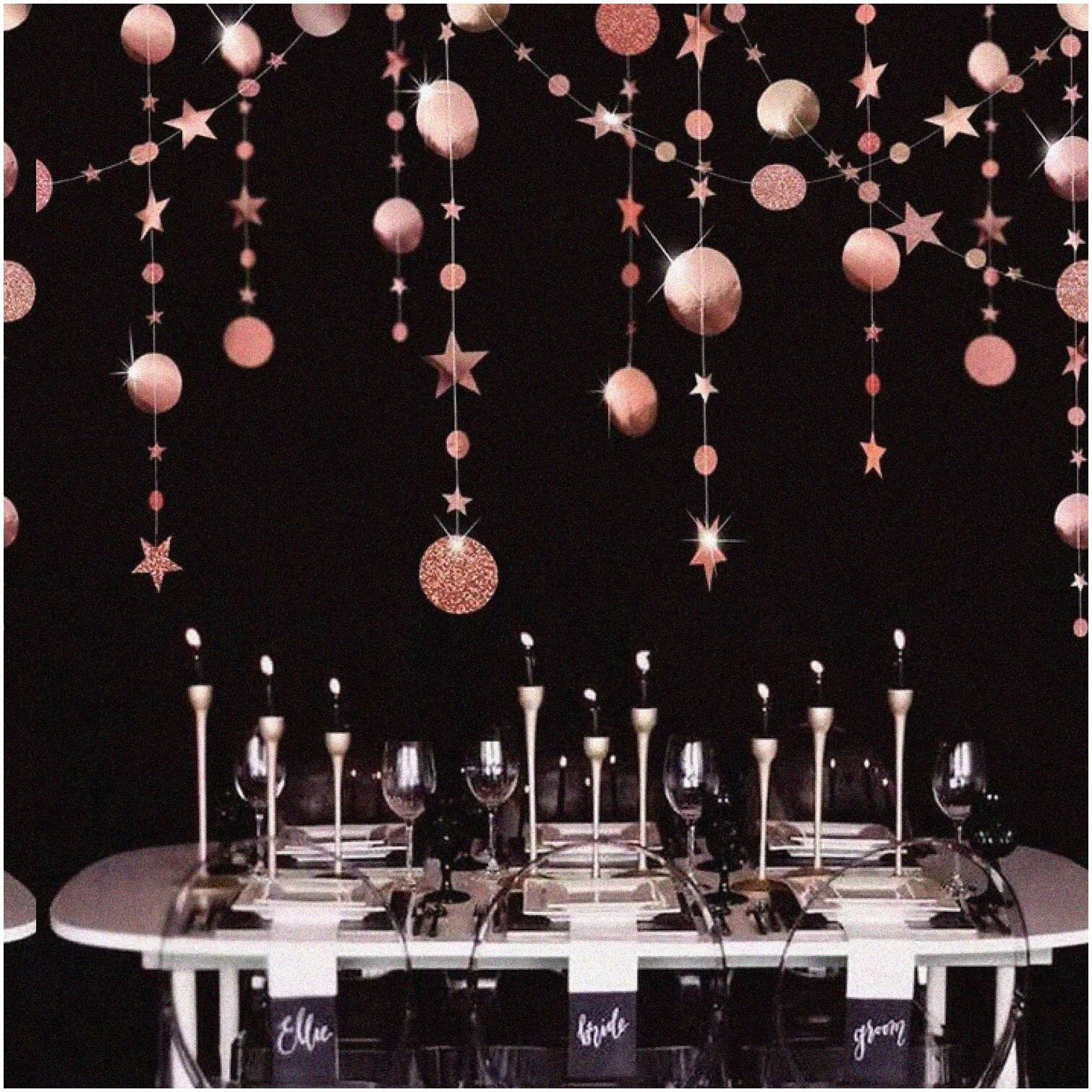 Rose Gold Celebration Garland with Star and Circle Cutouts