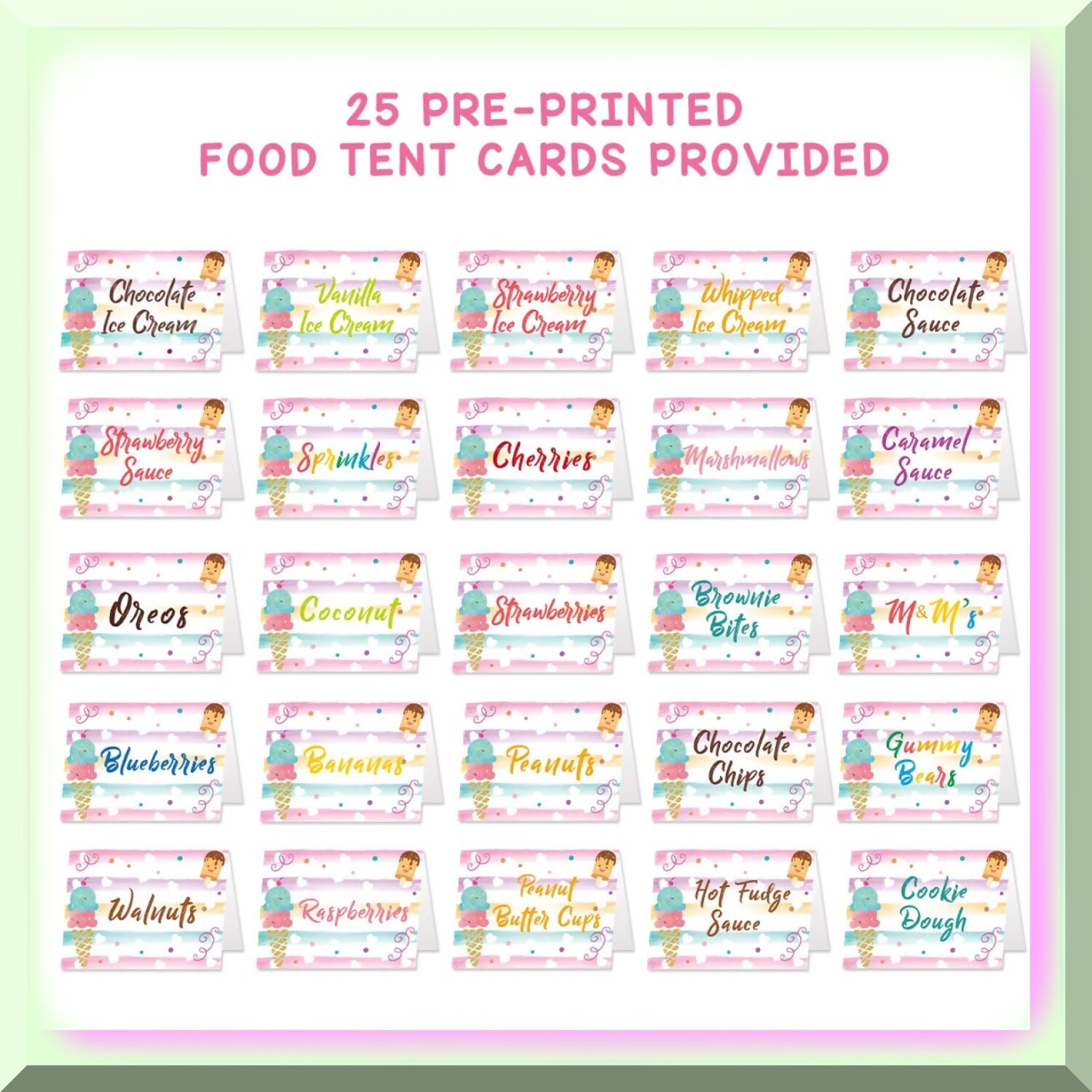 Ice Cream Party Pack with Banner Sign Tents and Tags