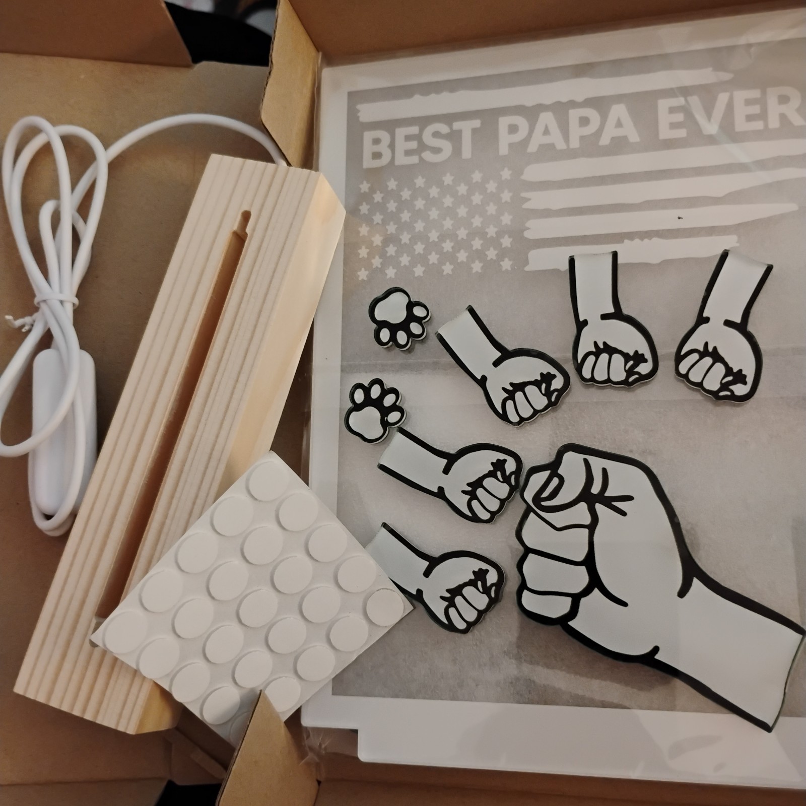 BEST PAPA EVER USB LIGHT UP GRANDPA FATHER’S DAY GIFT FOR DAD ACRYLIC NEW