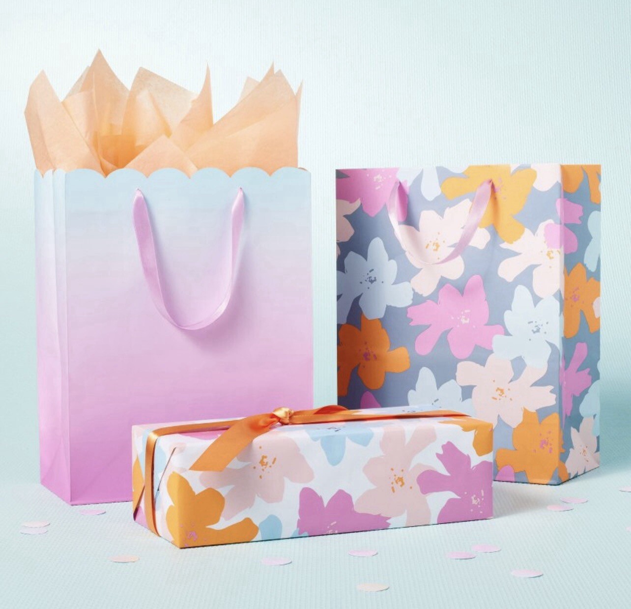 Floral on Blue Cub Bag Spritz™ Party Supplies Gift Wrap Bag & Accessories 10×13