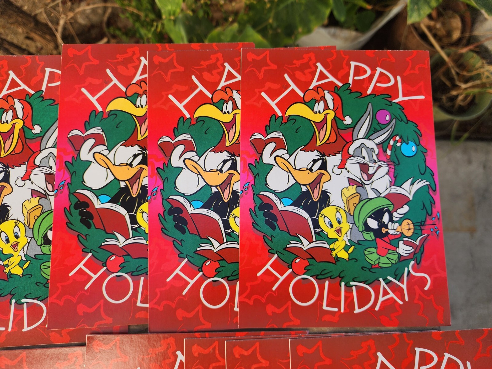 12 vintage Looney Tunes Christmas Holiday Cards Envelope Set Tweety Bugs Marvin