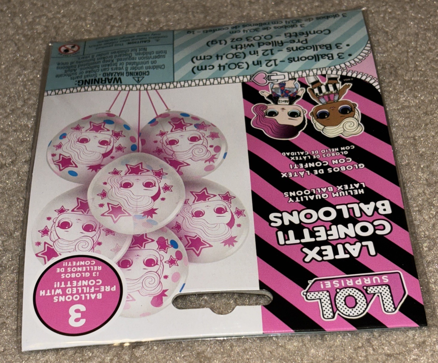 New 12″ Assorted Latex Balloons LOL Surprise Design 6 pcs. 3 with confetti