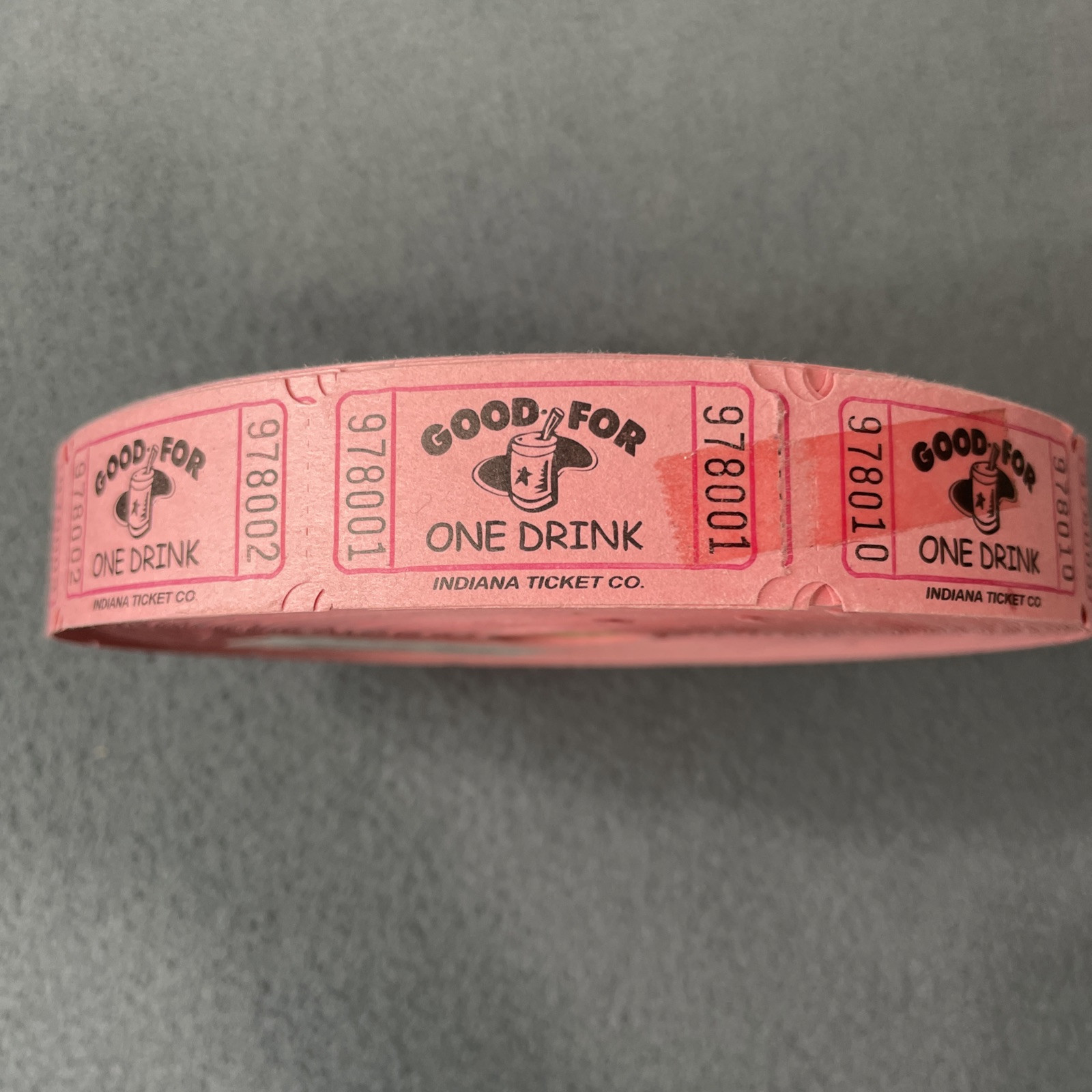 GOOD FOR ONE DRINK Single Tickets Stub Roll of 2000 for Events, Red Color