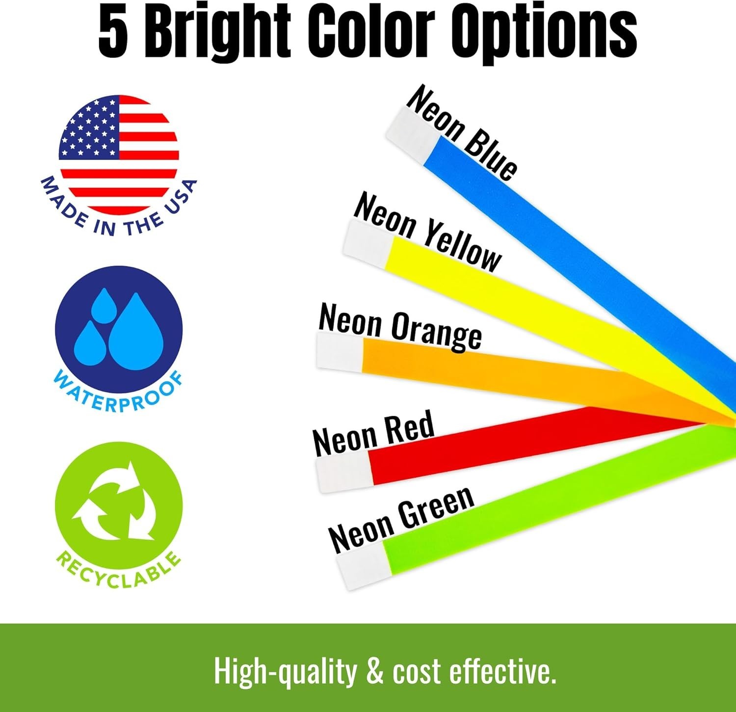 500 5 Color Variety Pack Paper Plastic Wristbands for Events – Water-Proof T…