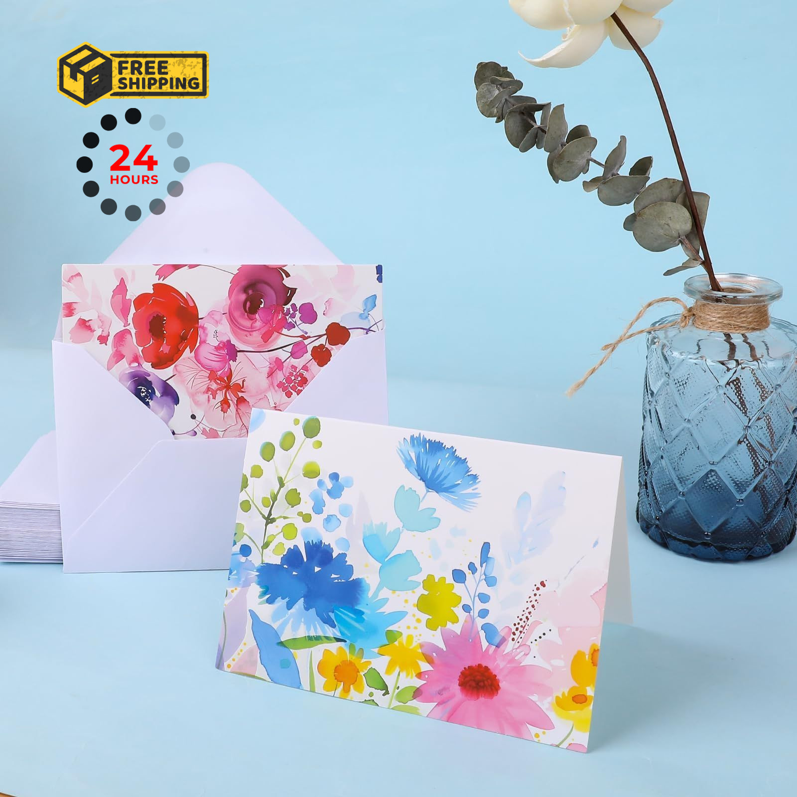 FUHITIM 48 Pack Blank Cards 3.7x 5.2 Inch, Watercolor Flower Cards(48 pcs)