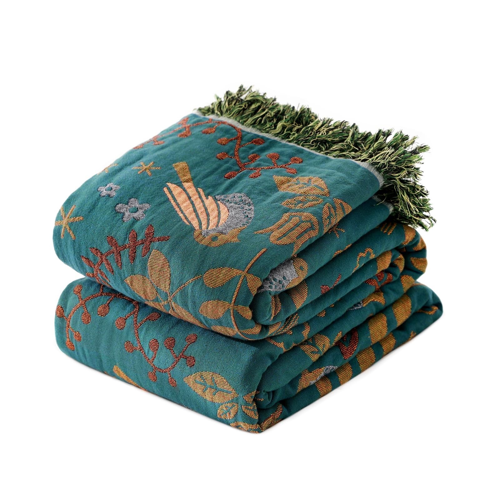 King Throw Blanket for Bed 100% Cotton Boho Soft Rustic Quilt Birds and Flora…