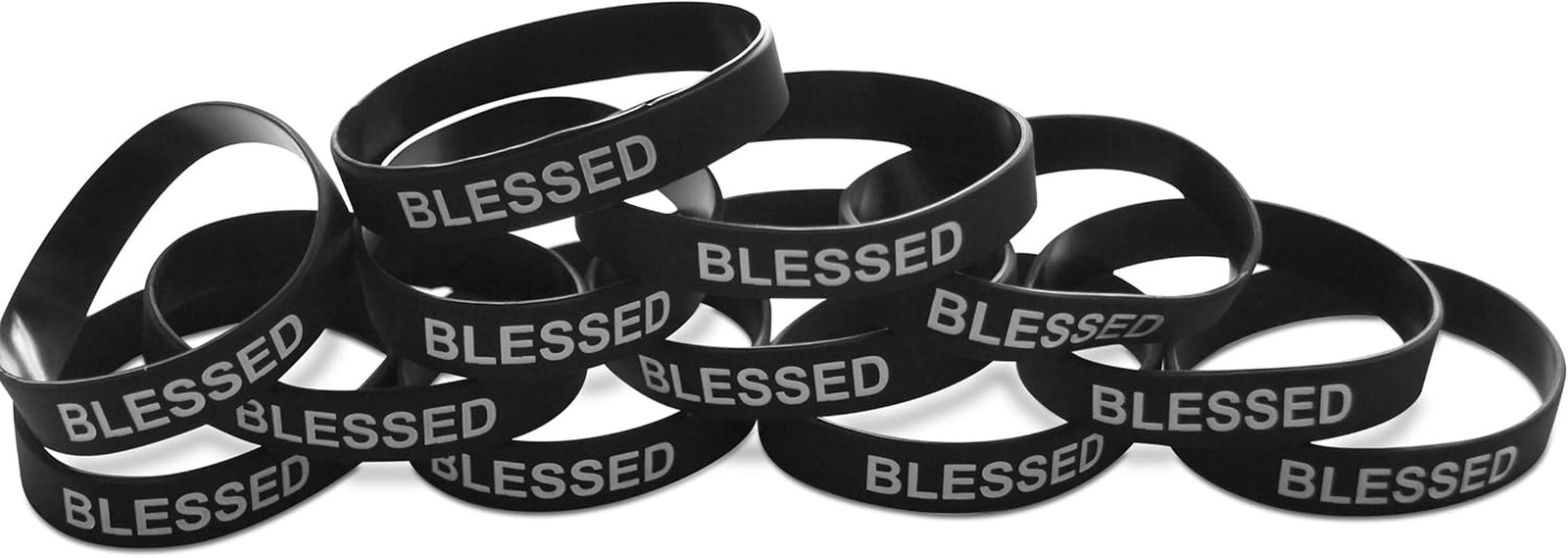Blessed Black 12-Piece Silicone Rubber Band Wristband Motivation & Religious Acc