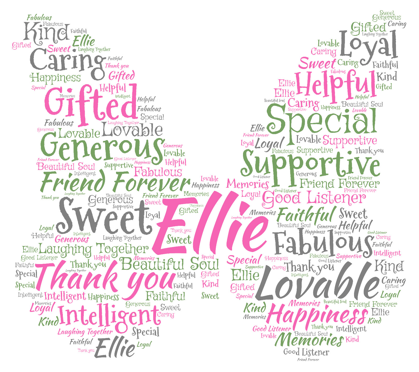 Personalised Butterfly Word Art Print Friend Mum Sister Nana Gift