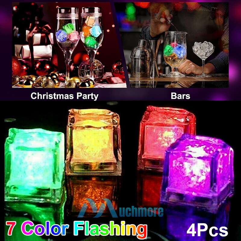 20x Waterproof Light Up Flashing LED Ice Cubes for Party Drinks Glowing Ice Cube