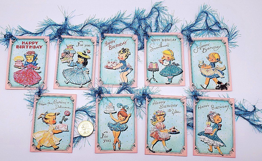 9~Birthday~Handmade~Retro~Glitter~Linen Cardstock~Gift Tags~~Crafts~Parties