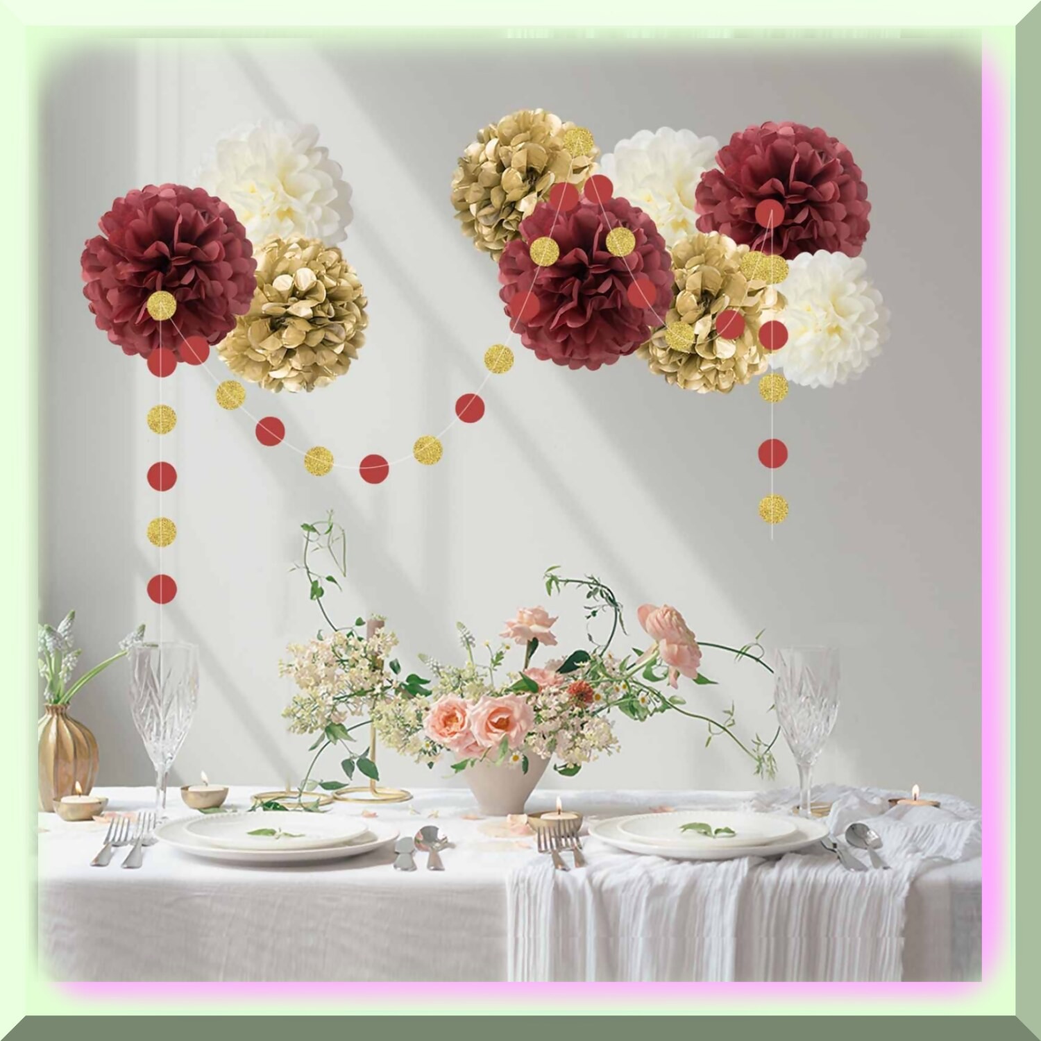 Maroon Wine Party Decorations Tissue Paper Pom Poms Lanterns Fans