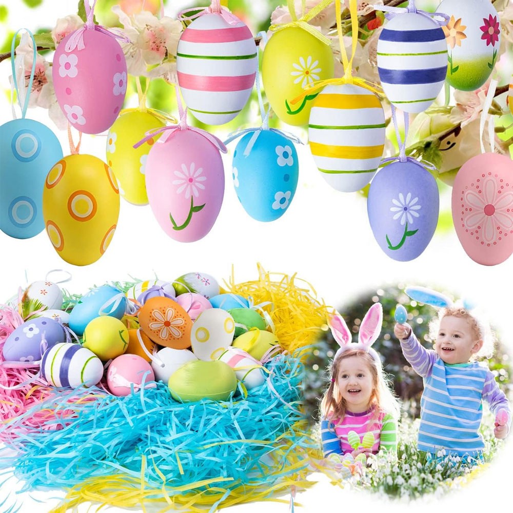 Easter Eggs Decorations,12Pcs Easter Eggs Hanging Ornaments,Painted Egg JQ