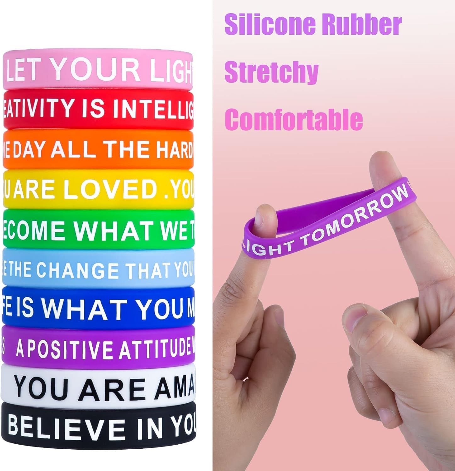 QEERBSIN Motivational Quote Bracelets- 100 Pcs Silicone Bracelets Bulk…
