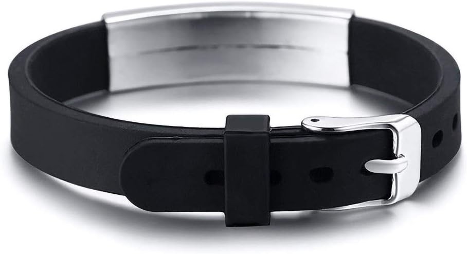 Medical Alert Silicone Wristband Custom Engraved ID Bracelet Adjustable Men