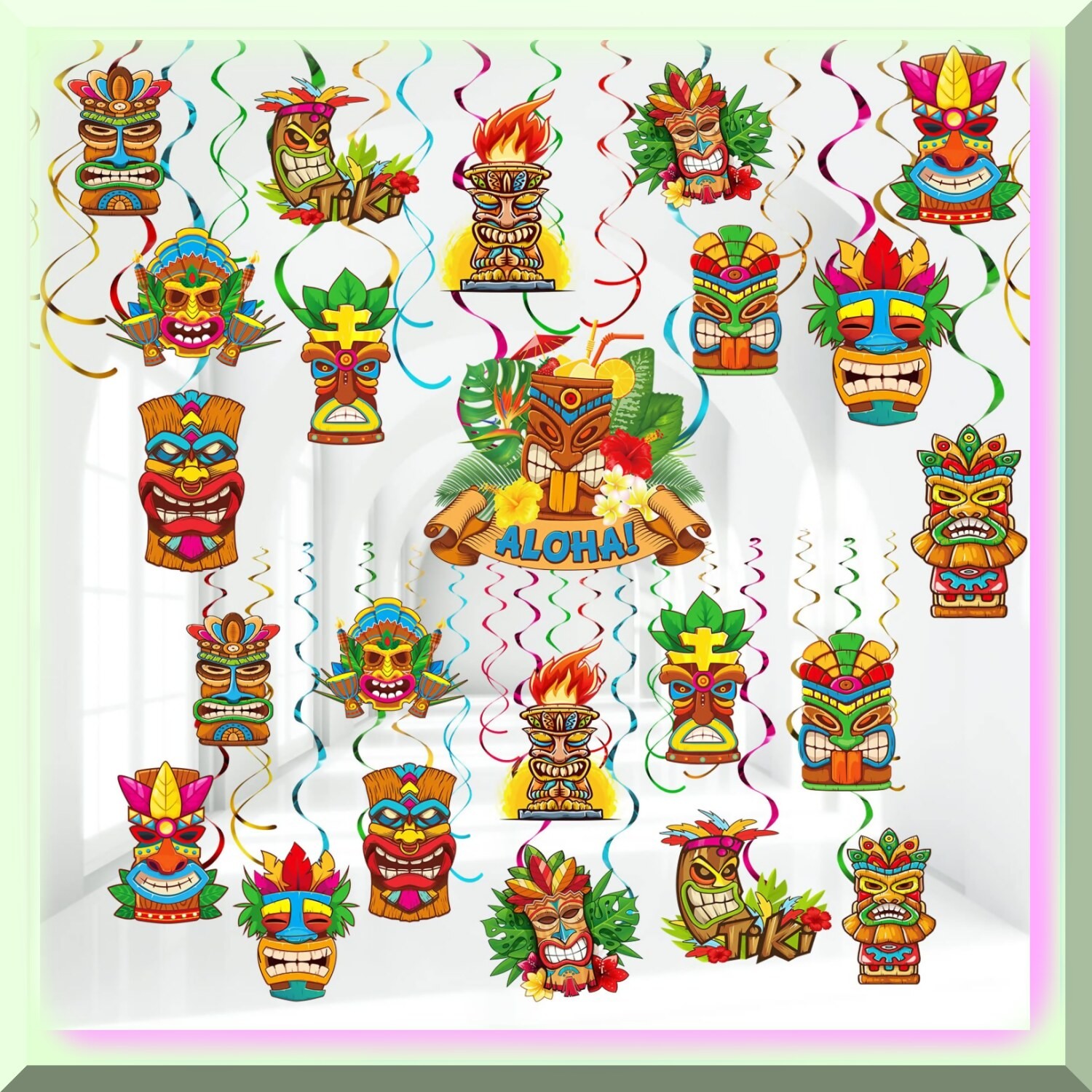 Tropical Tiki Swirl Decorations 53 pcs