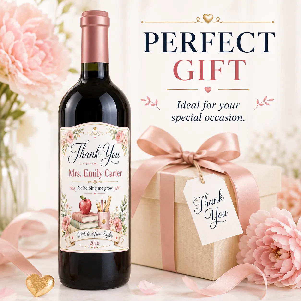 Personalised Teacher Thank You Bottle Label Sticker Appreciation Gift