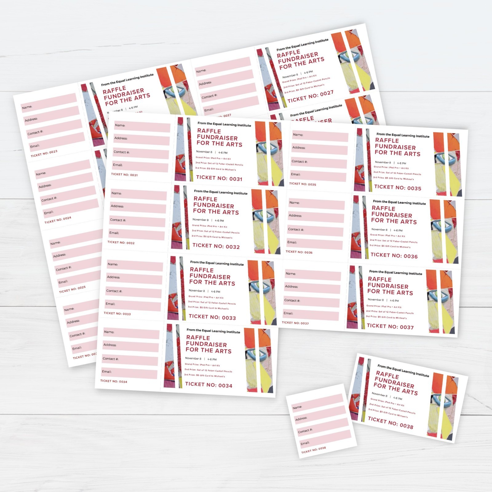 Custom Printable Raffle Tickets with Tear-Away Stubs – 2000 Event Fundraiser Tic