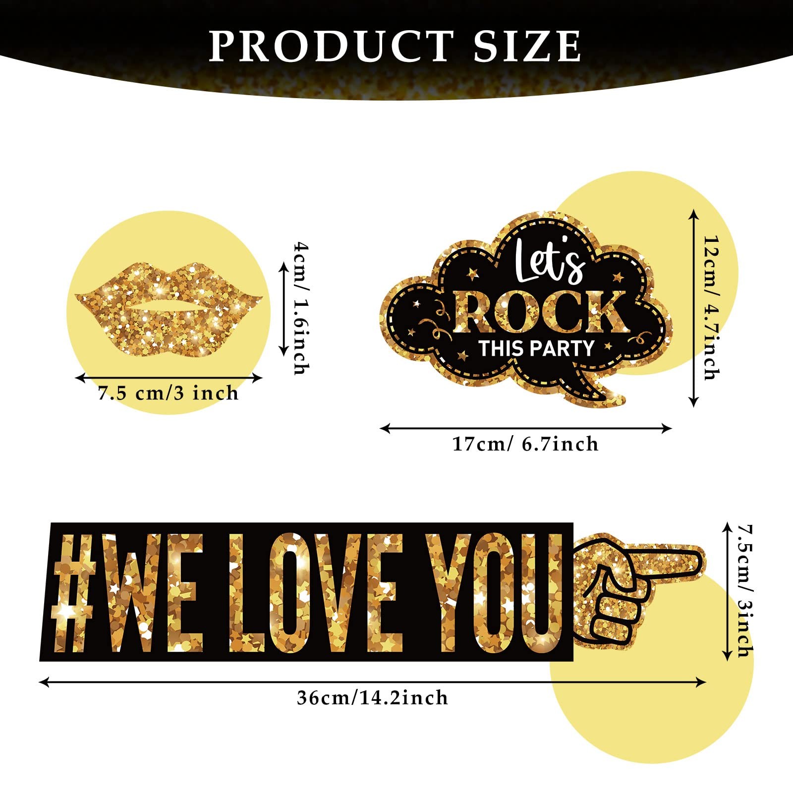 Outus 36 Pcs Birthday Photo Booth Props Kit Happy Gold and Black