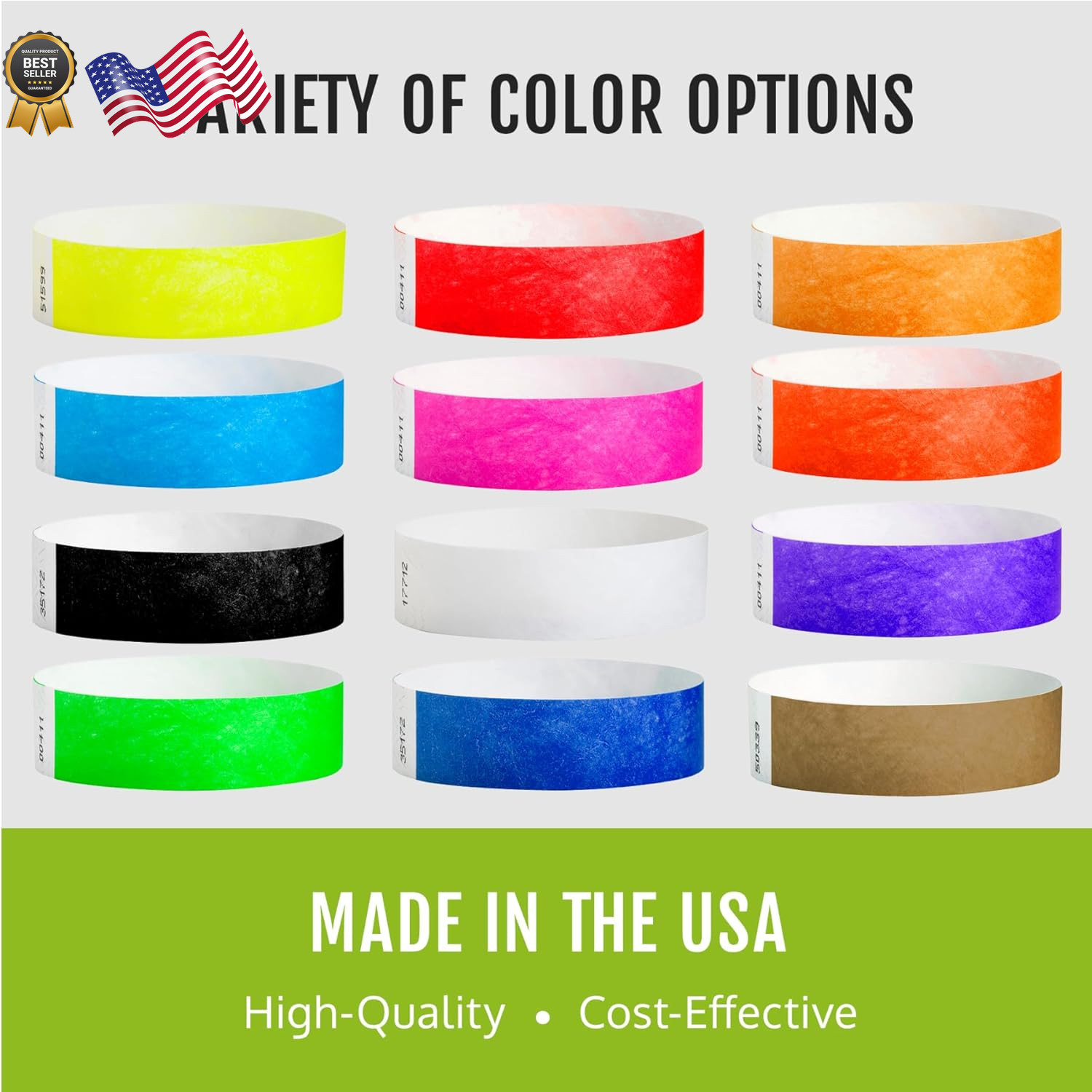 5,000 Tyvek Wristbands for Events 5-Color Variety Pack Tamper-Proof Design
