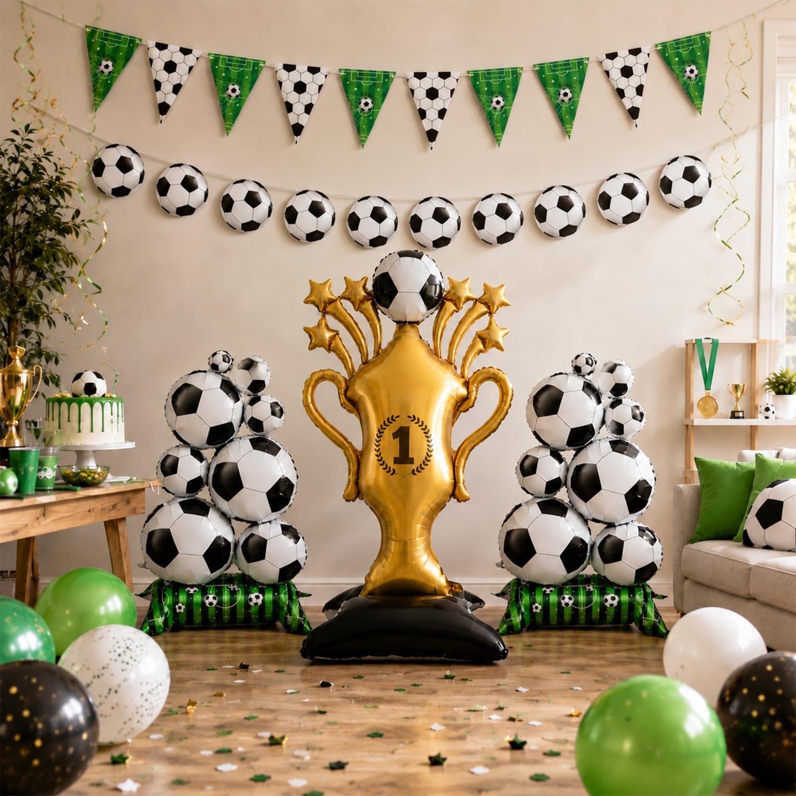 Dingpanxing 5PCS Soccer Party Decorations – Large, Black, White, Gold, Green