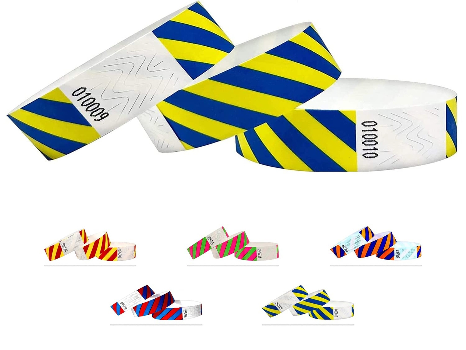 Wristbands Made Out of Tyvek – Striped – 500 Pack – Neon Blue + Yellow – 3/4″…