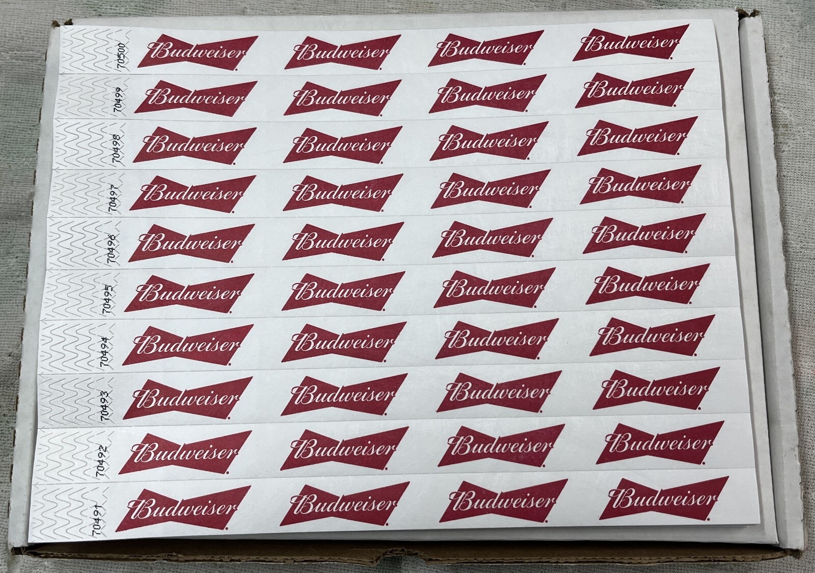 Budweiser Beer Logo Bar ID Age – Event Security Numbered Wristband – 500 Count