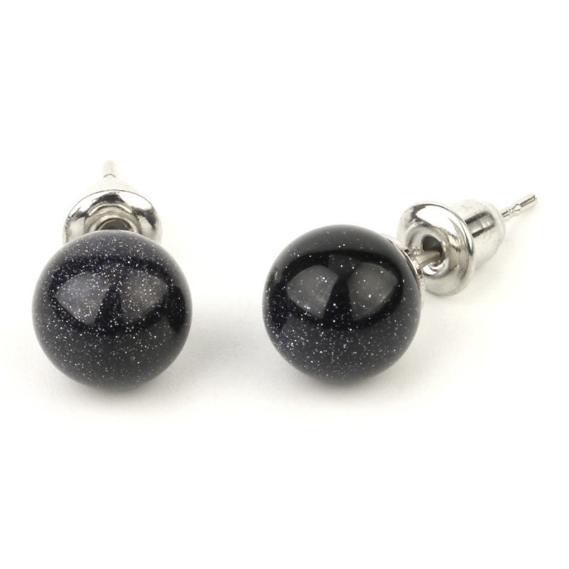 Gemstone Ball Stud Earrings – Healing Crystal Round Bead Ear Studs for Women