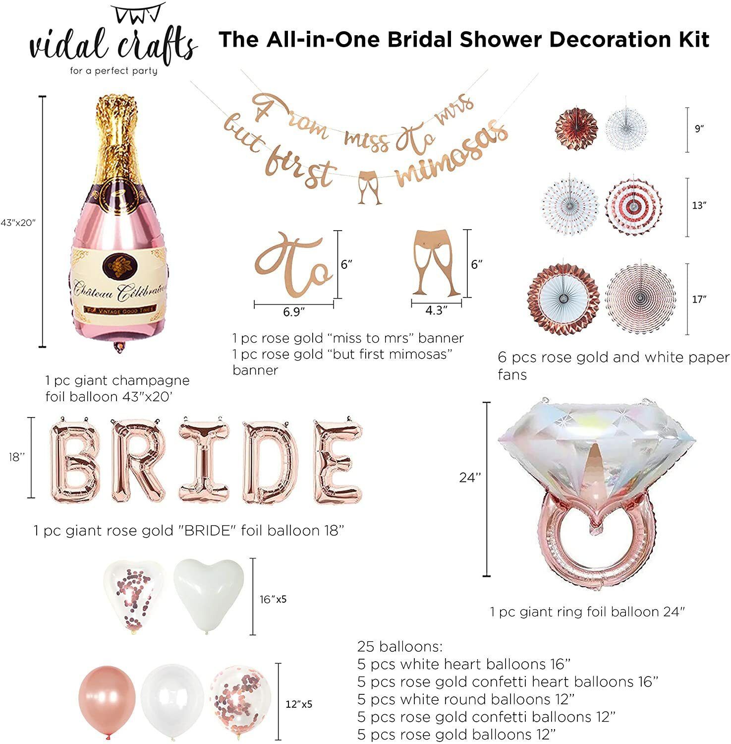 VIDAL CRAFTS Rose Gold Bridal Shower Decorations, Bachelorette Party Decor
