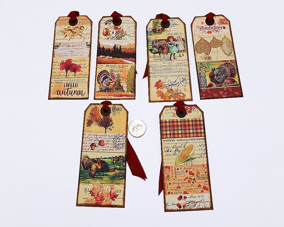 6-Thanksgiving-Fall-Autumn-Vintage-Junk Journal-Thick Cardstock-Large-Hang-Tags