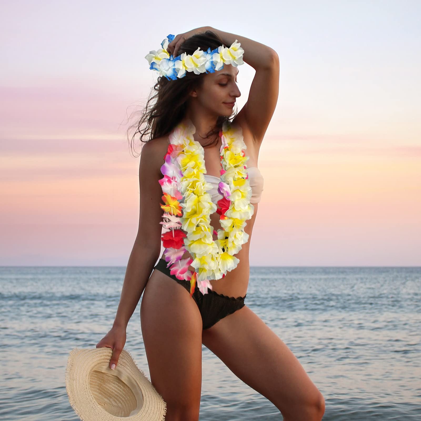 GoodUping 50 PCS Hawaiian Leis, Perfect Luau Party Supplies 50PCS, Multicolor