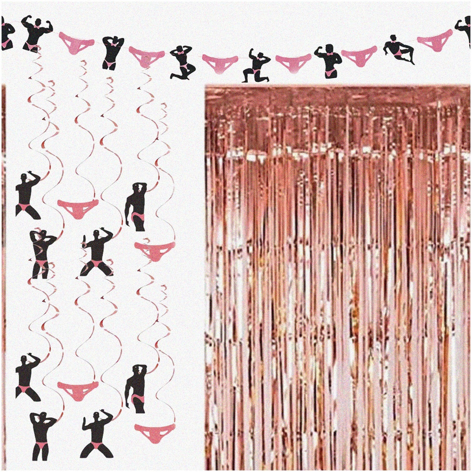 Rose Gold Celebration Set with Shower Curtain and Decorations