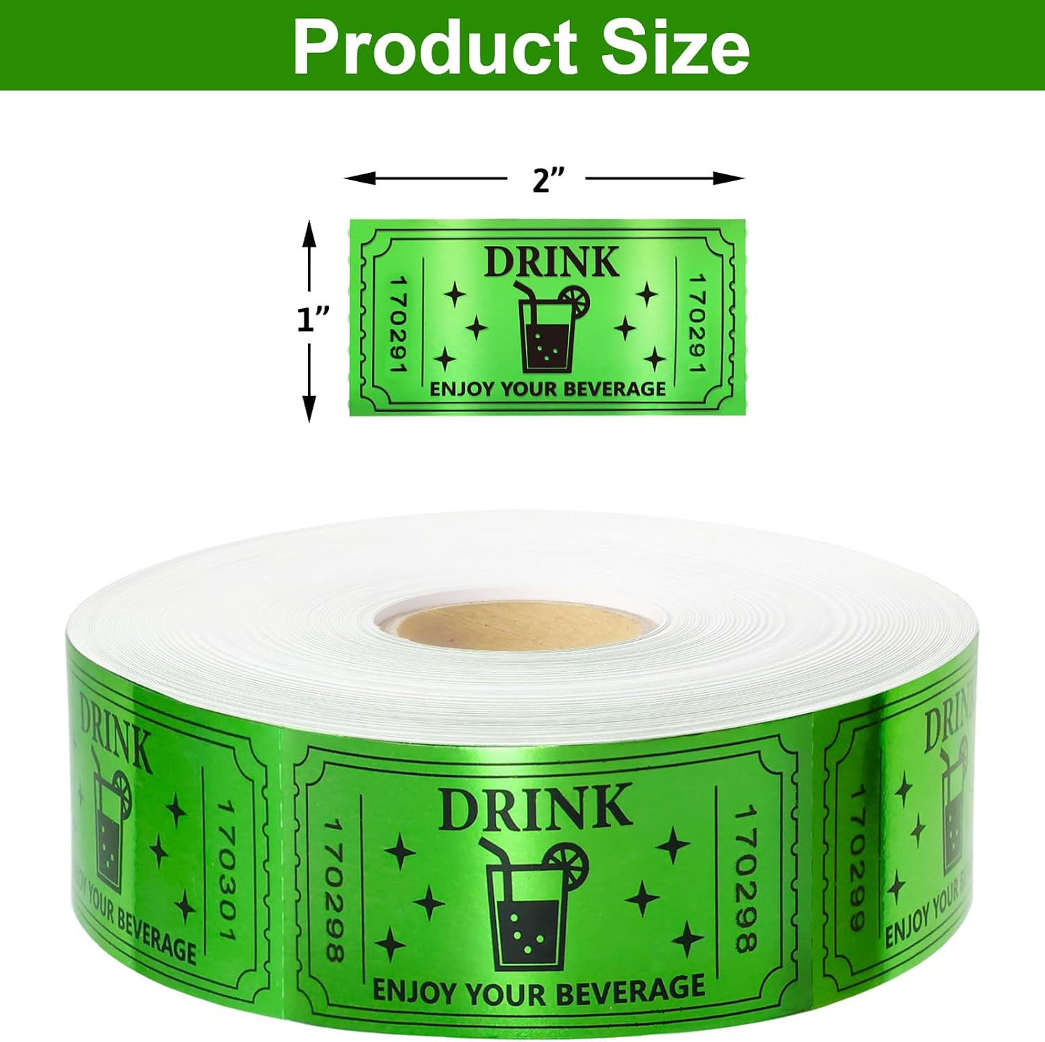 1000Pcs Green Raffle Tickets Roll Drink Tickets for Events Carnivals School C…