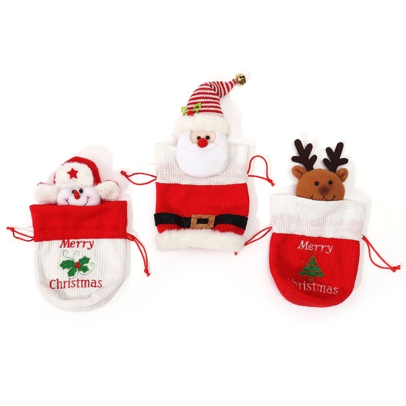 Christmas Candy Bag Knit Dolls Decorations Drawstring Cookie Box for Holiday