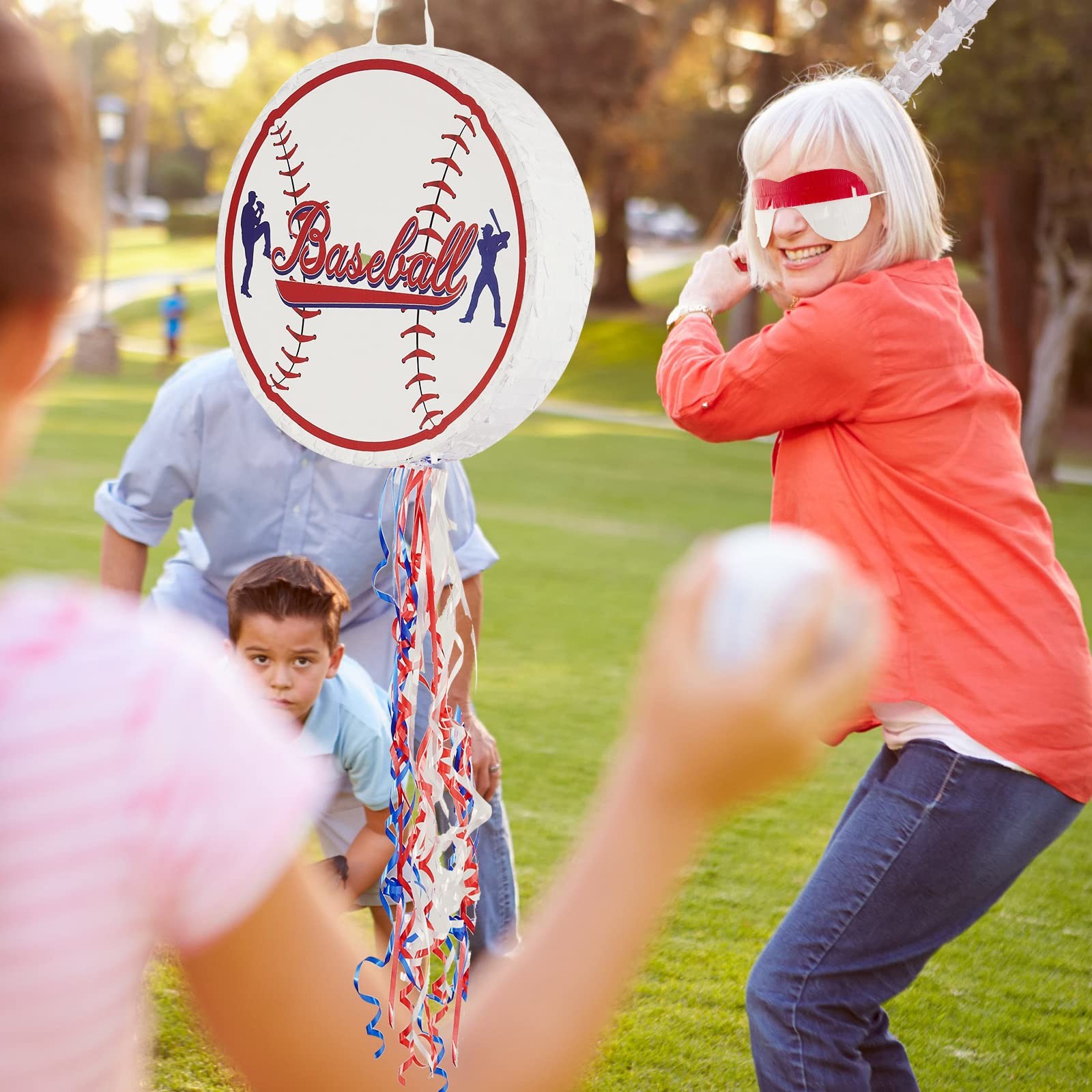 Baseball Piñata Set w/ Stick, Blindfold, Confetti – Birthday Party Game