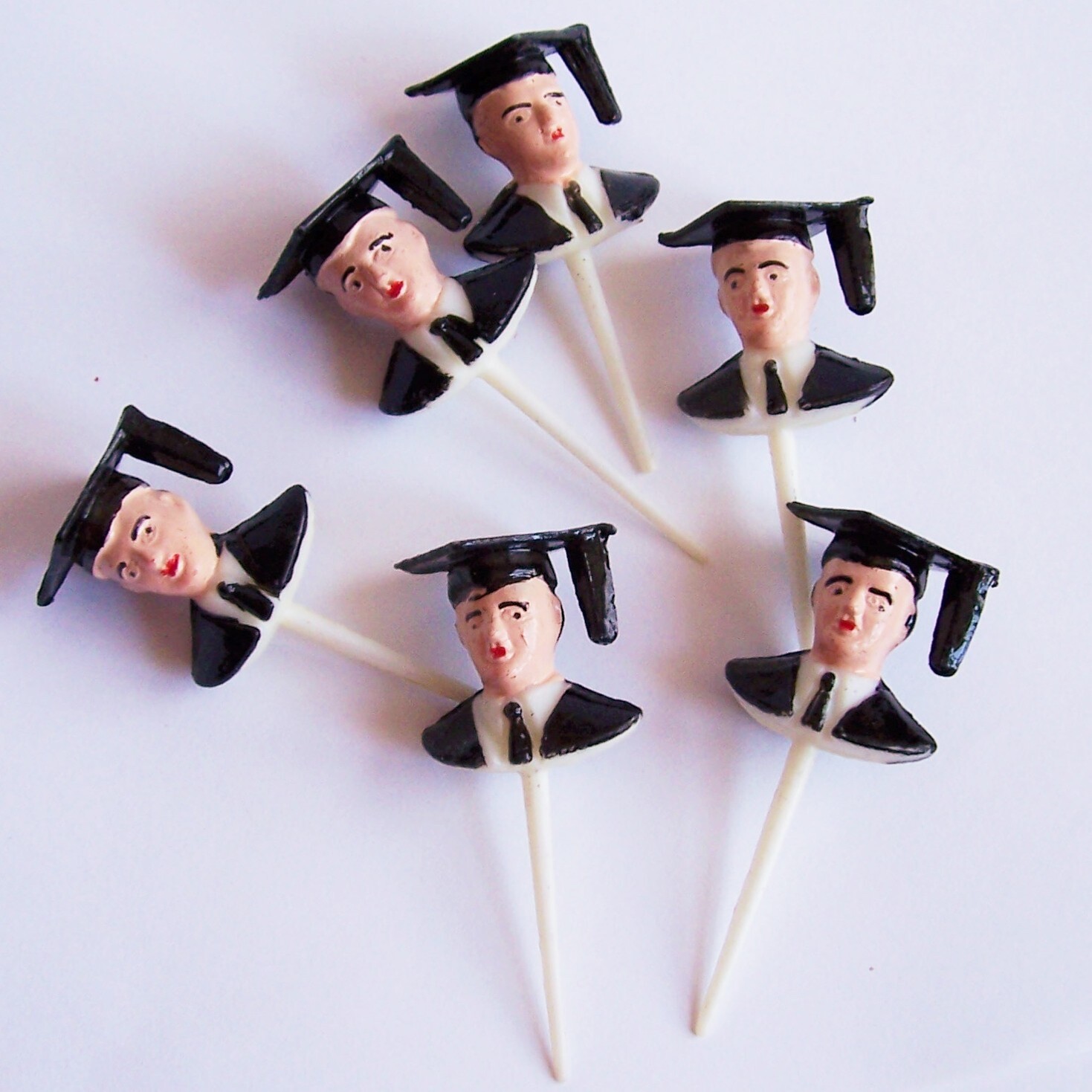 Lot of 24 Vintage Graduation Cupcake Picks Cake Toppers Man Male Robe Boy