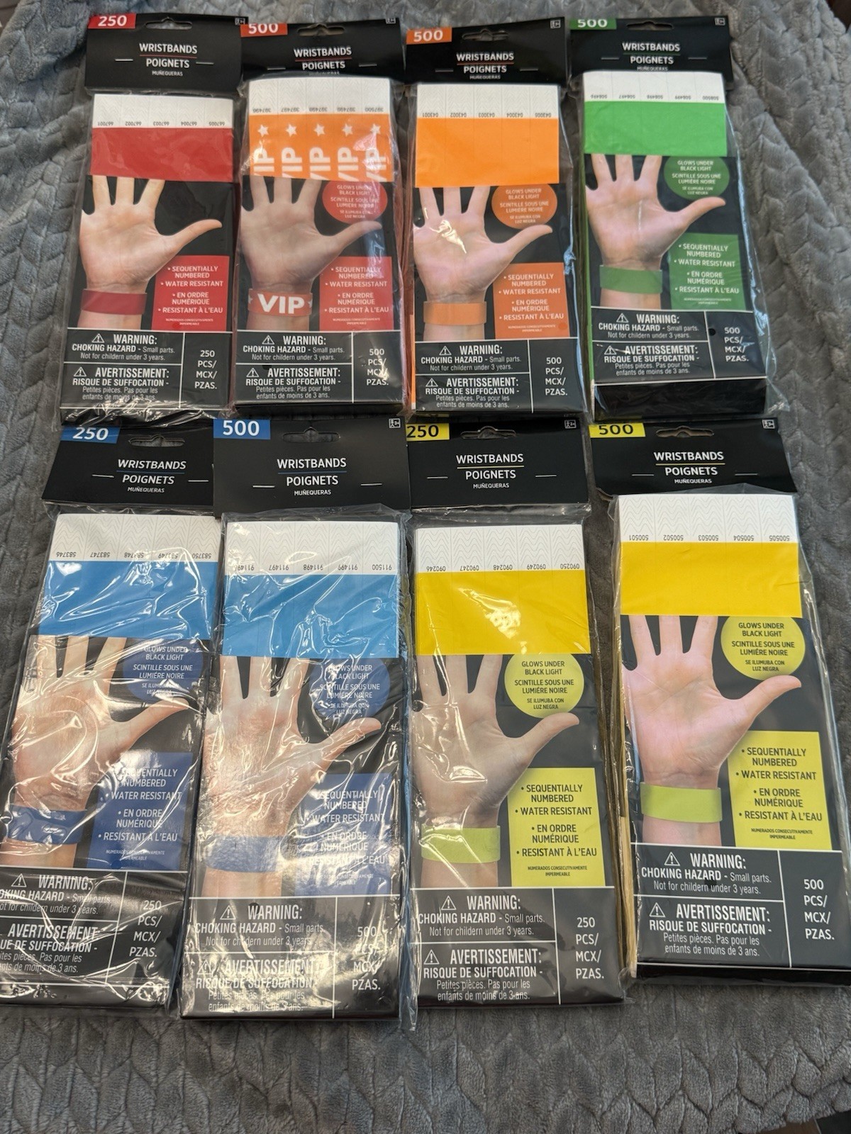 Solid VIP Color Wristbands 3250 Pack Secure Sequentially Numbered Glow Black NEW