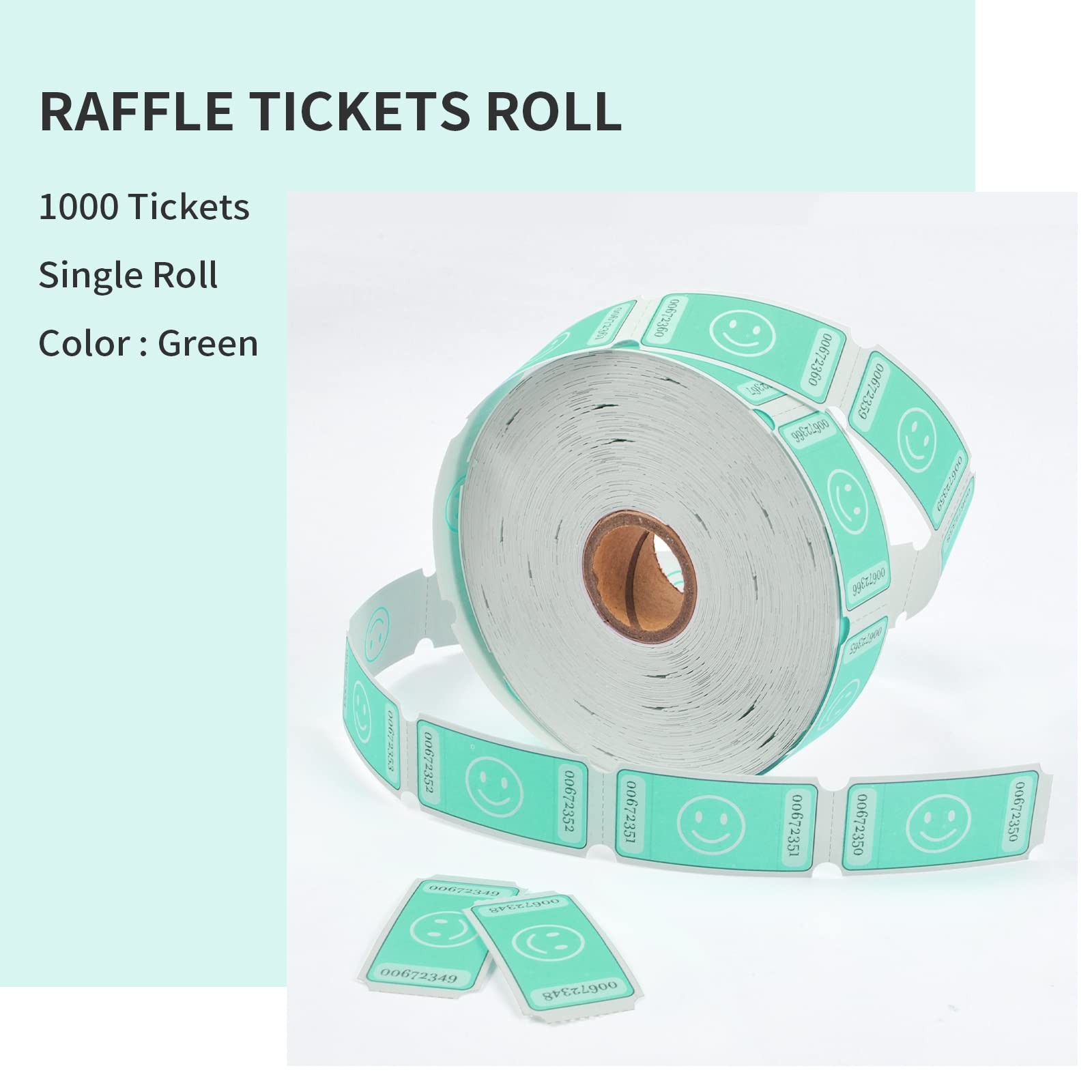 Smile Raffle Tickets Single Roll, 1000 Tickets Each, Size 1 x 2 Inch Green