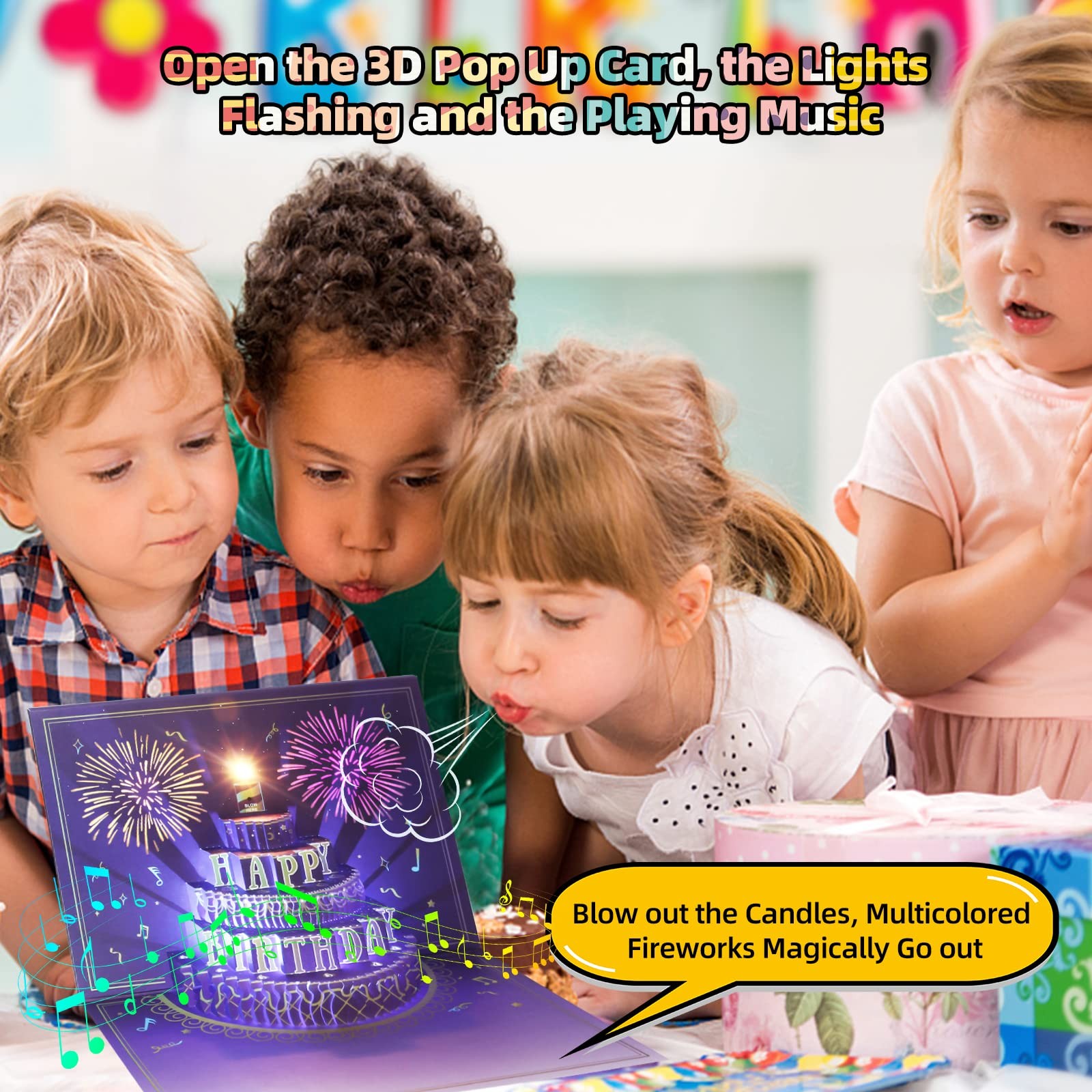 XTF2015 Happy Birthday Cards Fireworks, Lights, Music 7.87*5.9 inch, Purple