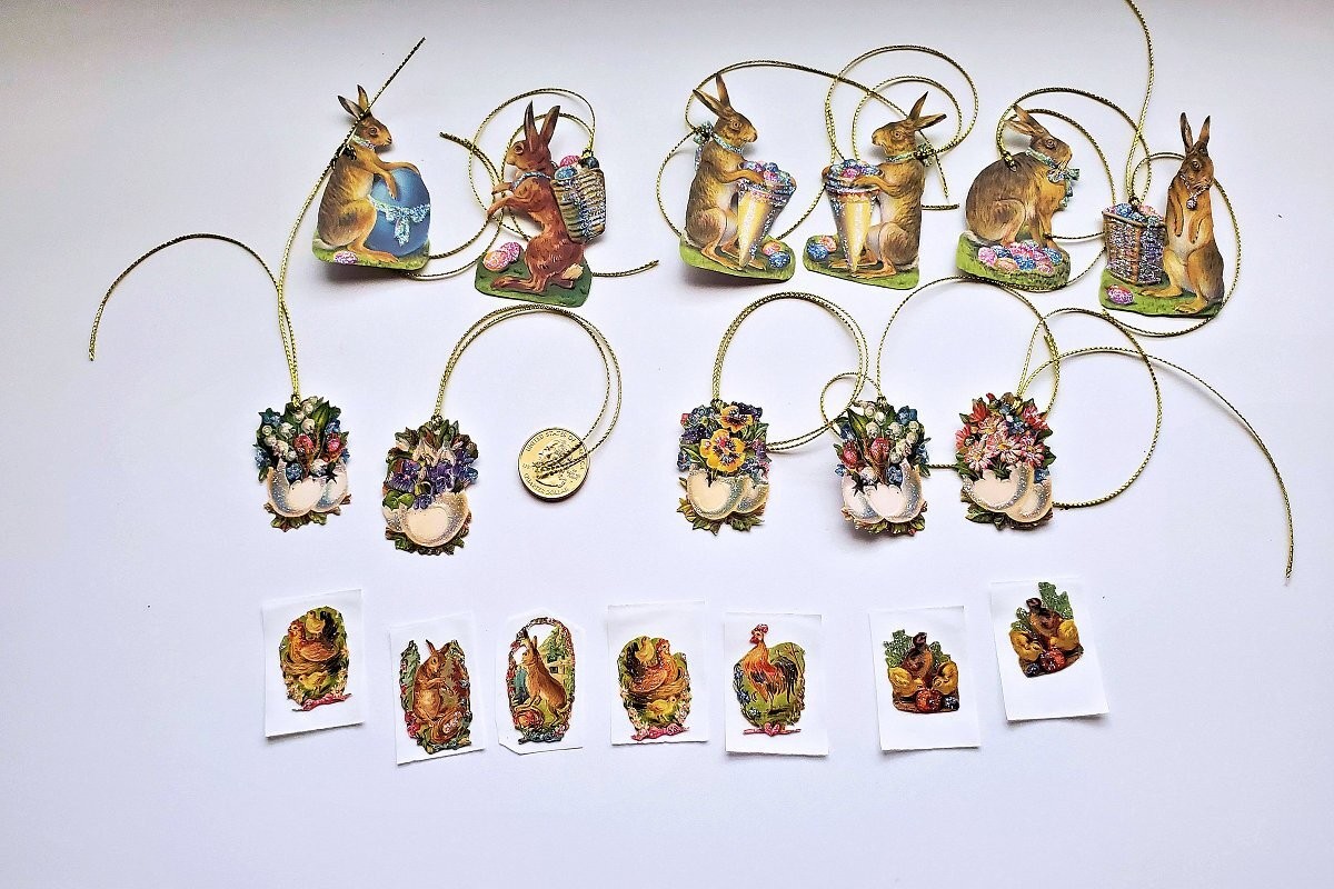 18-Easter-Victorian-Bunny-Embossed-Scraps-Gift-Hang Tag-Ornaments-Stickers