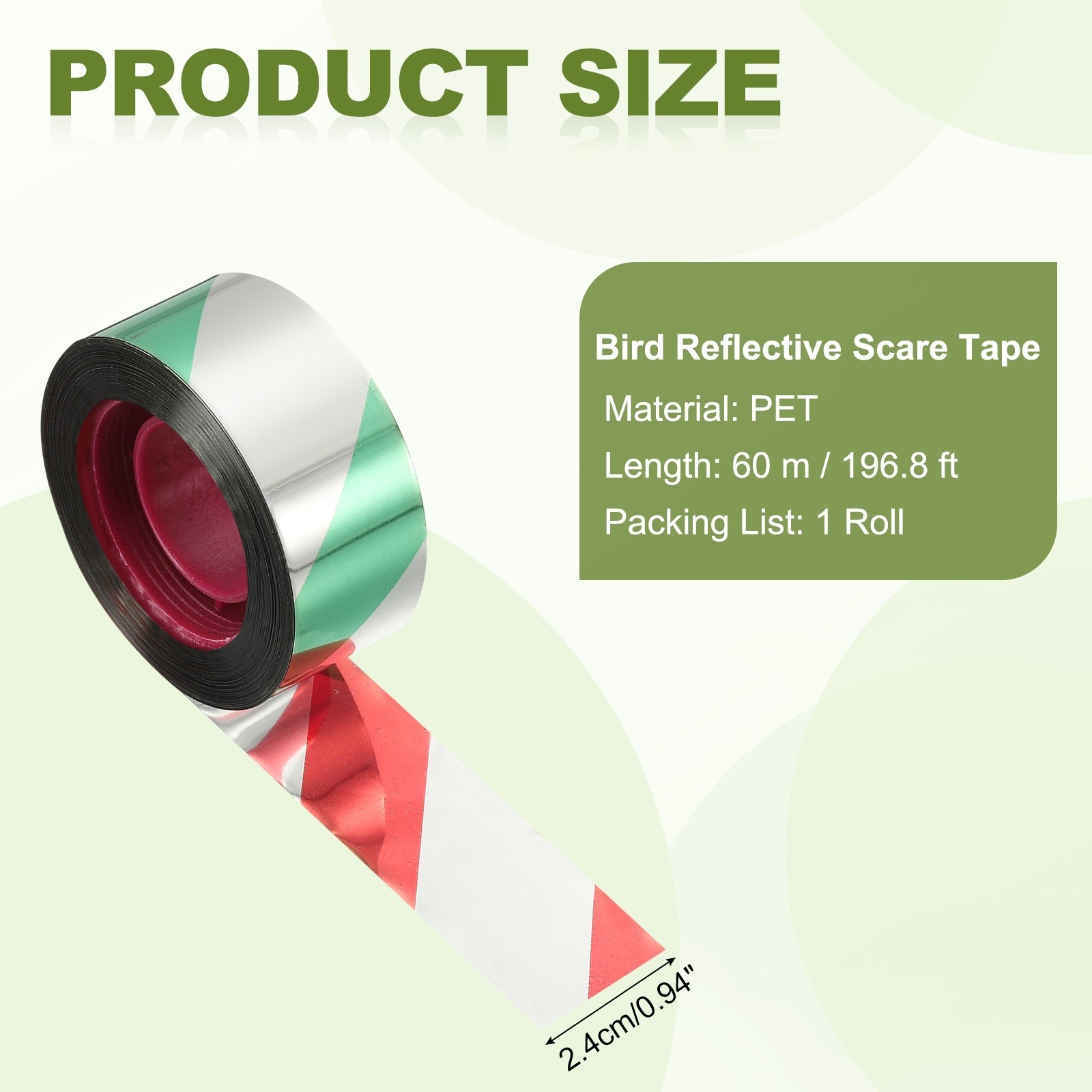 Silver Green PET Reflective Bird Hunting Tape, 196.8 ft x 0.94 in
