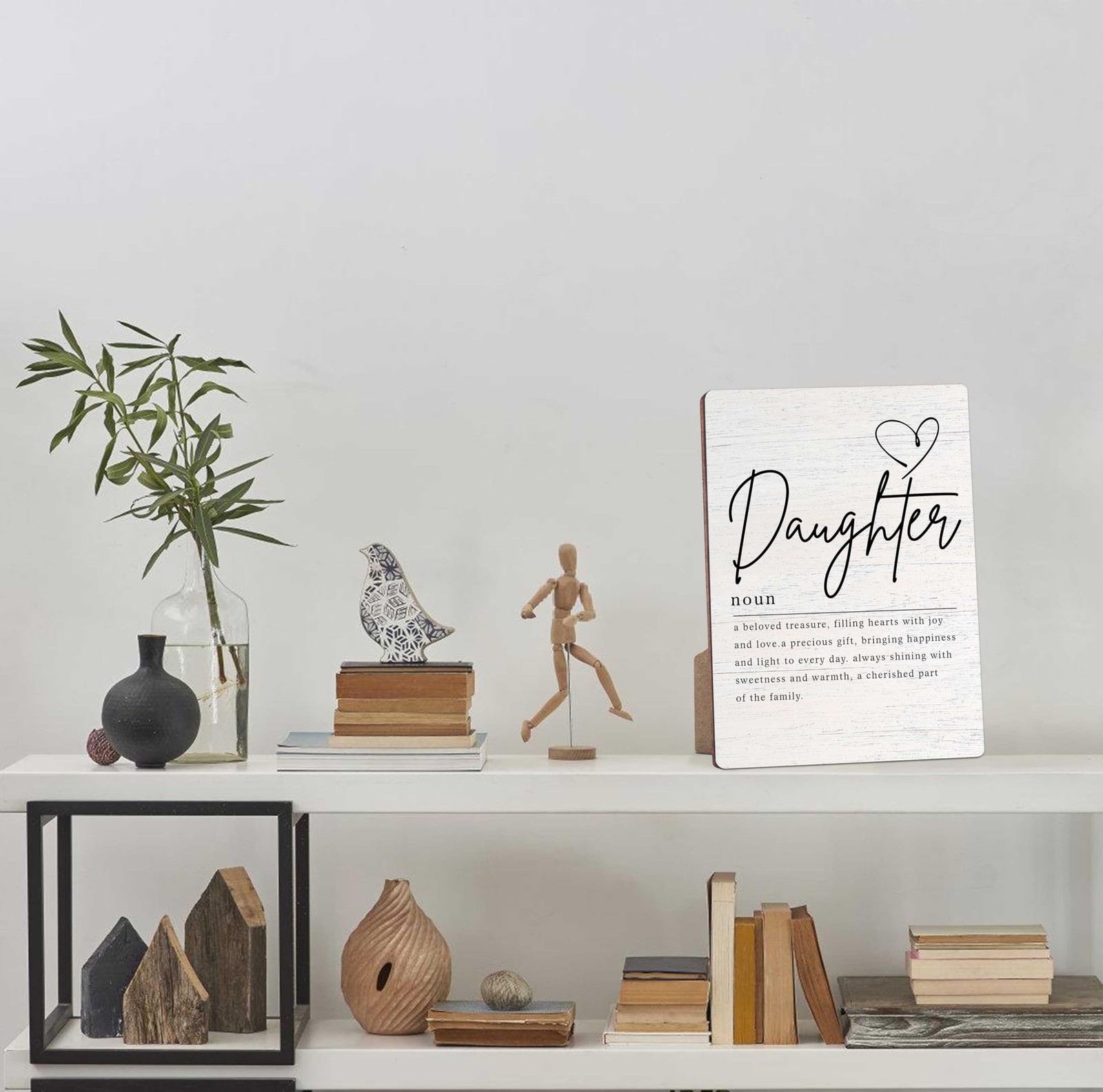 Daughter Definition Farmhouse Wood Sign with Stand for Women’s and Men’s Desk…