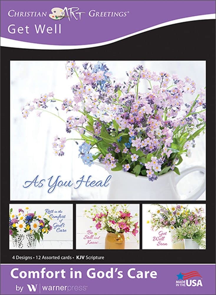 Comfort in God’s Care – Get Well Greeting 4.75 x 6.75 inches, pink and white
