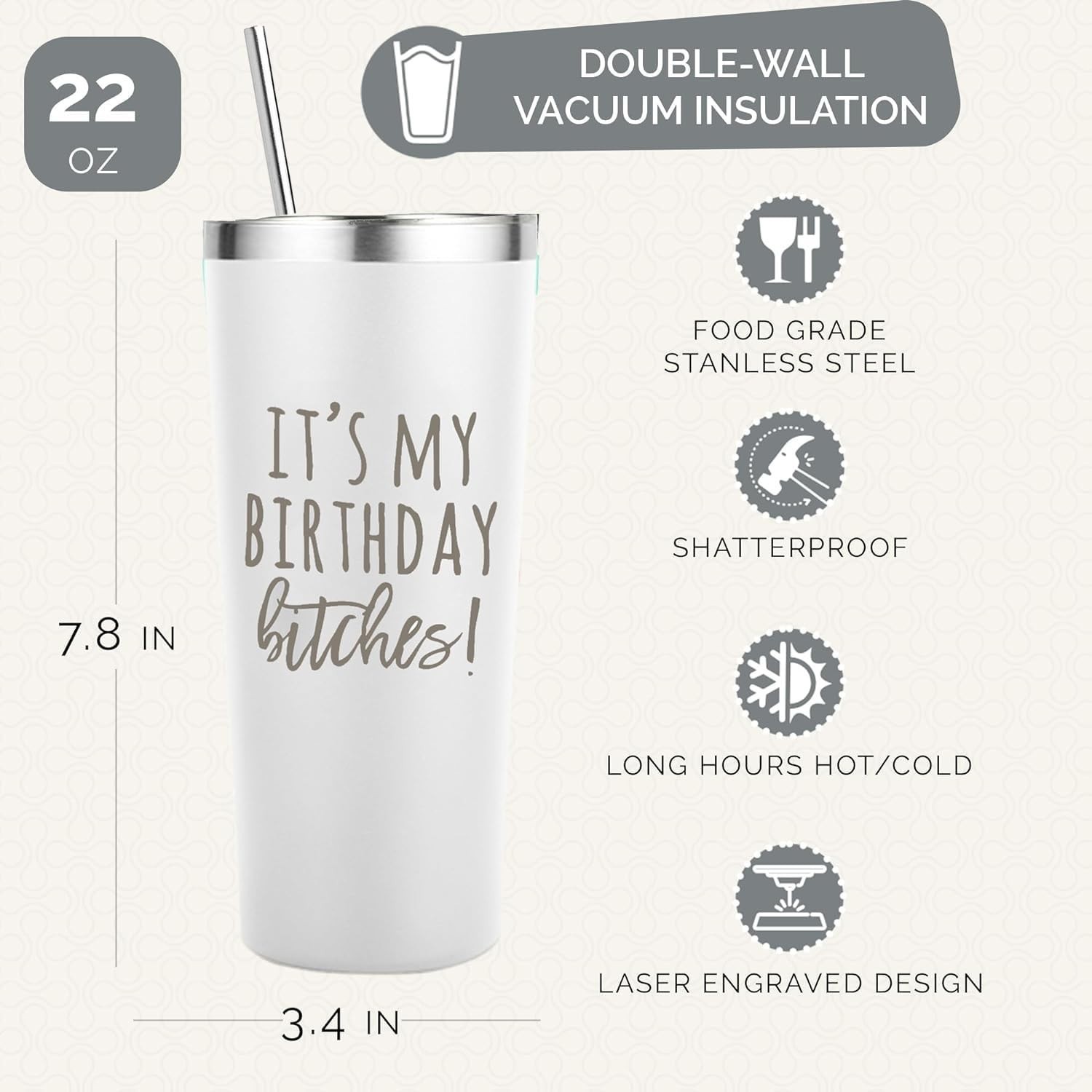 Birthday Bitches Wine Tumbler – 22 oz Stainless Steel Insulated Cup, Uniqu