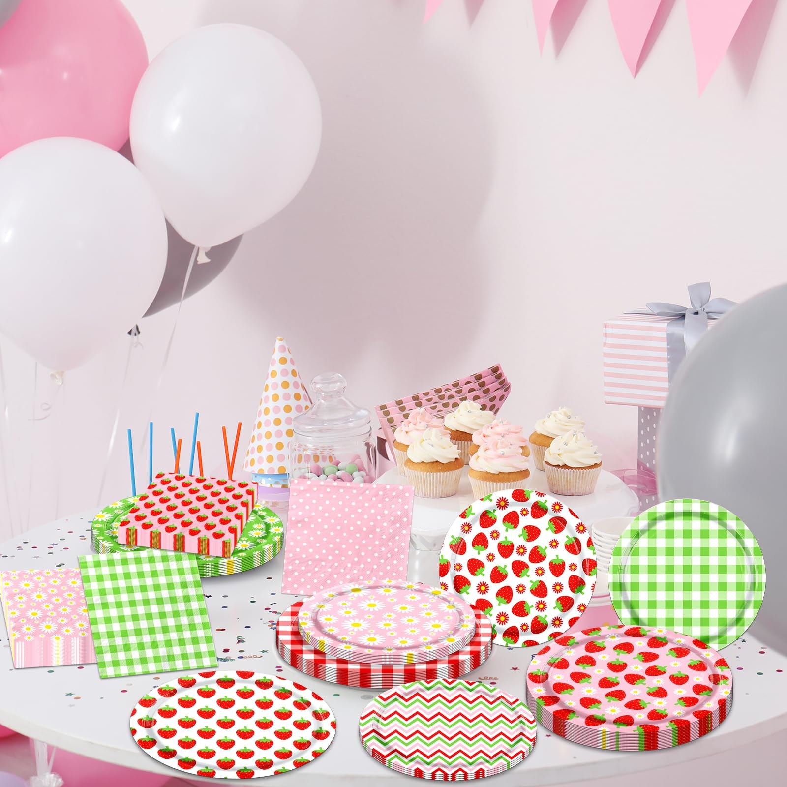 60Pcs Strawberry Birthday Party Plates Napkins,Strawberry Supplies Pink
