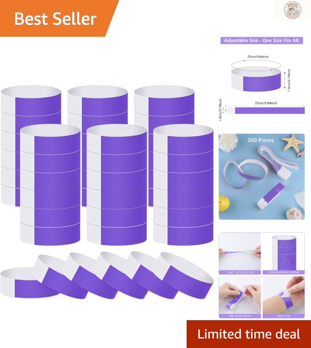 Versatile 200 Pack Purple Event Bracelets – Easy Apply Waterproof Wristbands
