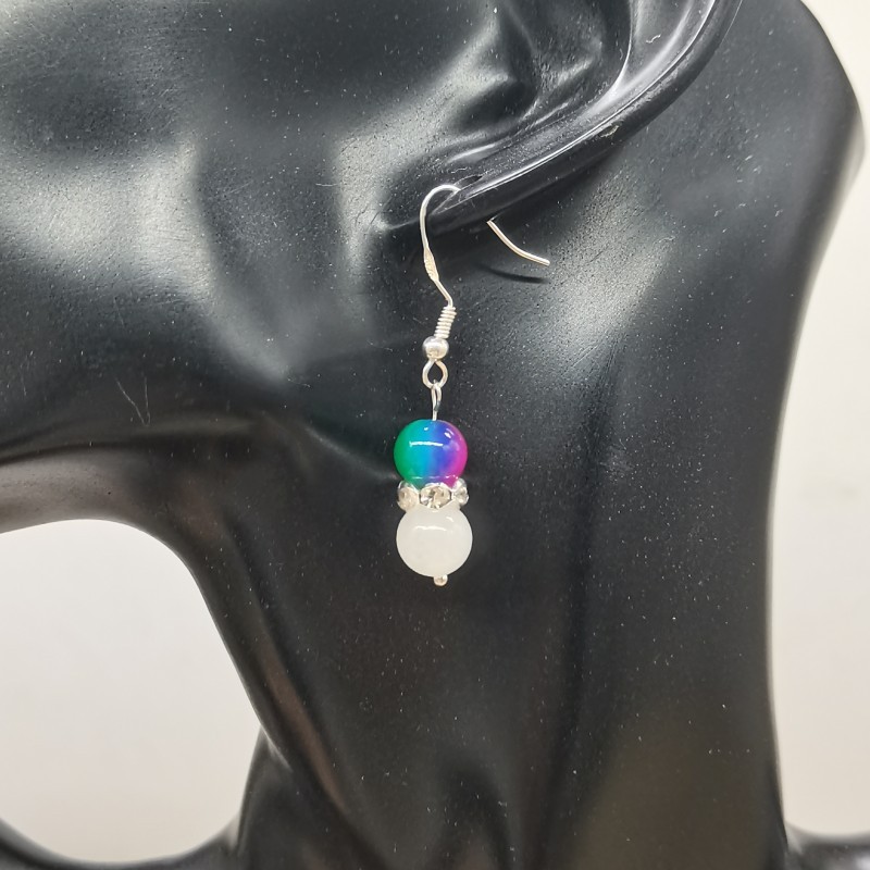 8mm White Jade&Multicolor Shell Pearl Round Gemstone Bead Bracelet Earring Gift