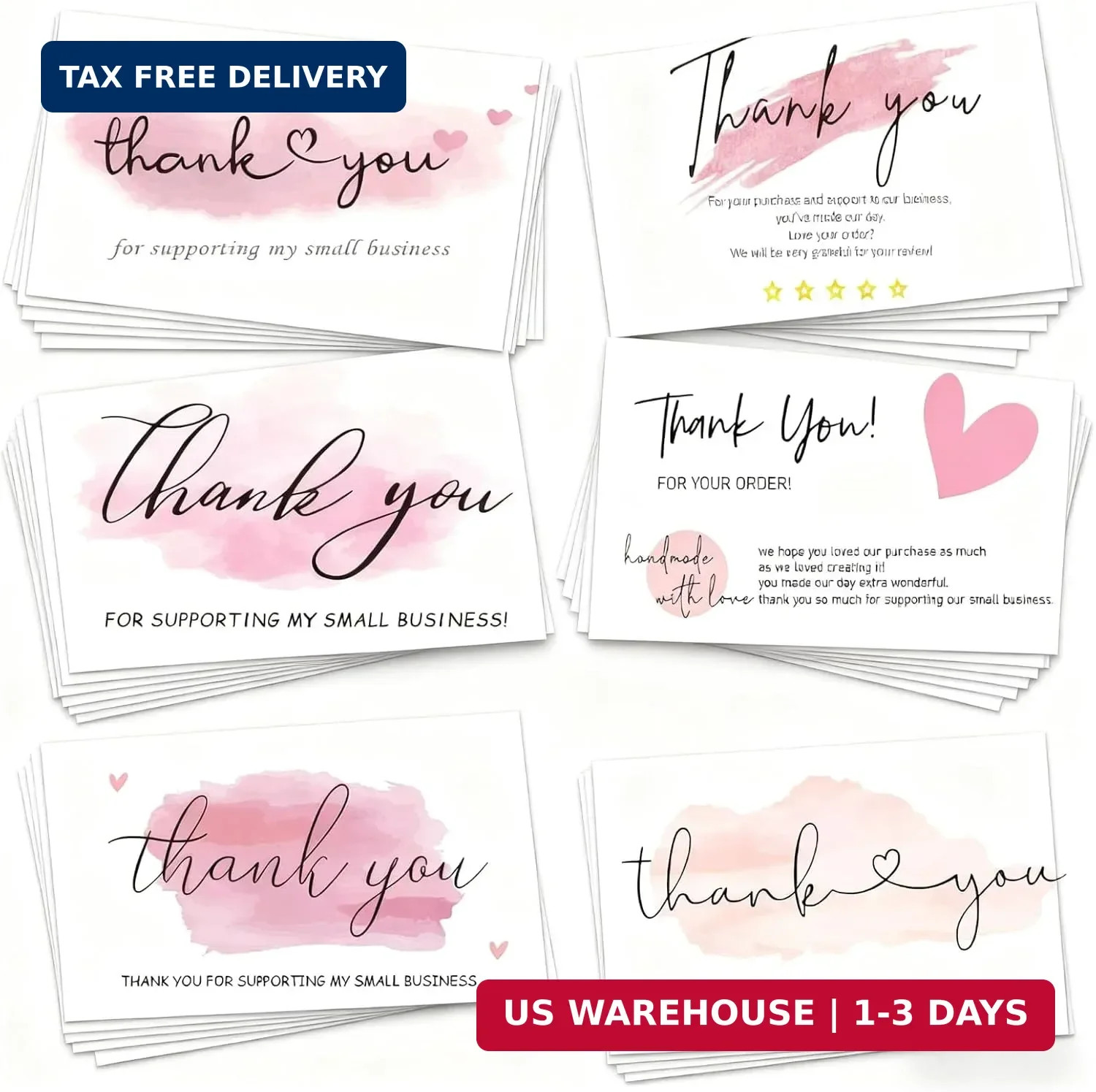 120PCS Thank You Cards Small Business,6 Styles Pink Thank You For Supporting My