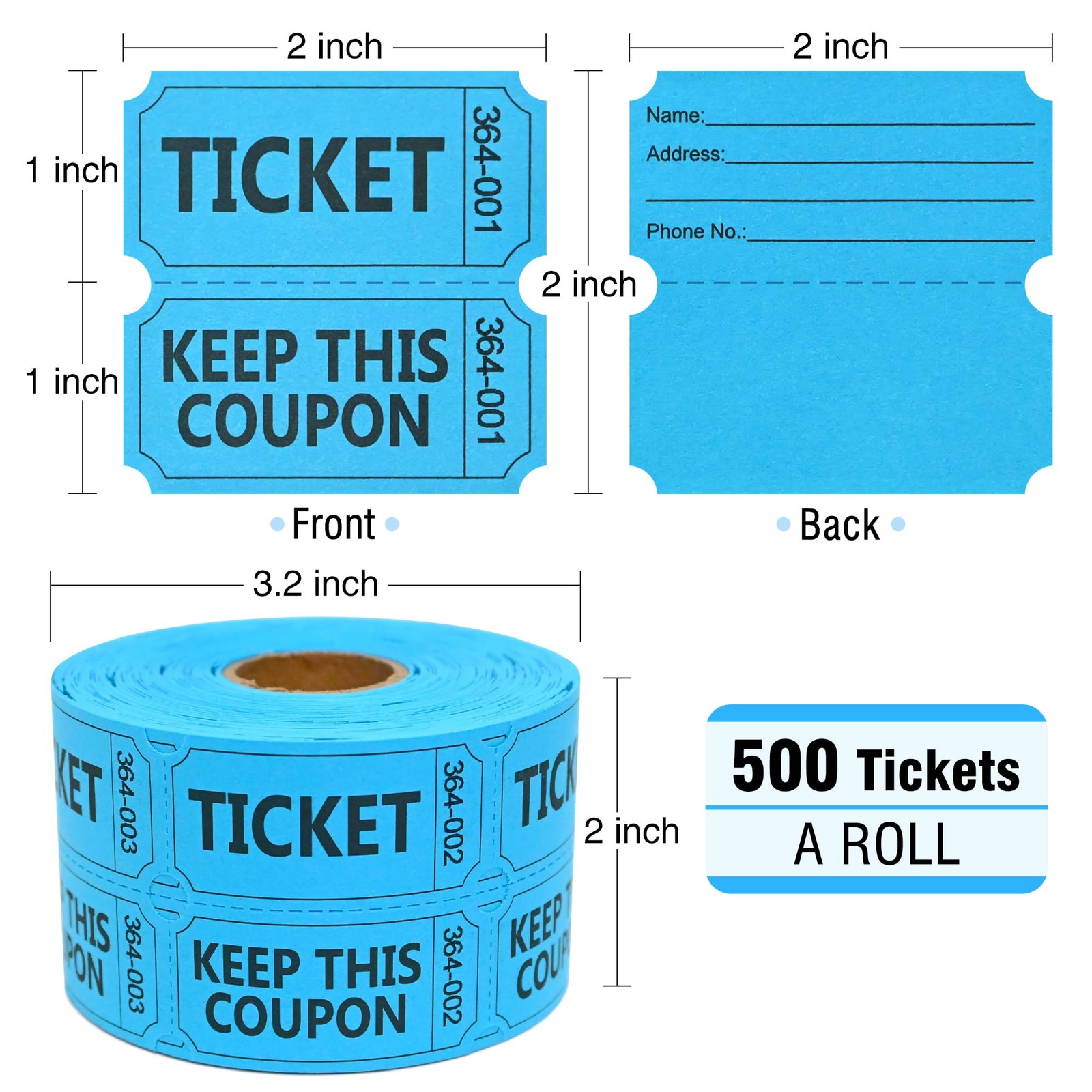 ESSENTIAL 500 Raffle Tickets Double Roll, Raffle Tickets Roll with Name and Phon