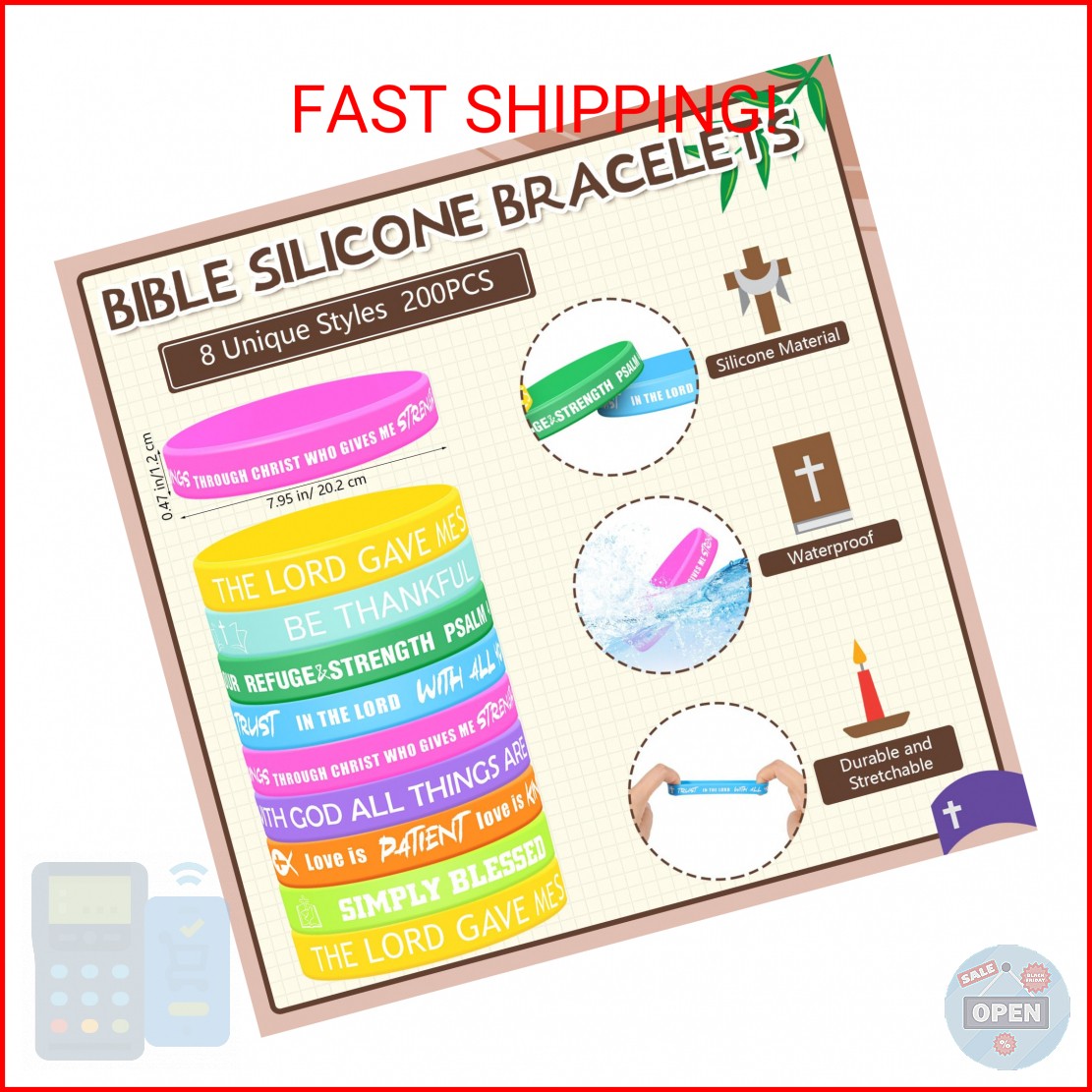Syhood 200 Pcs Religious Silicone Bracelets Bulk Christian Scripture Rubber Bibl