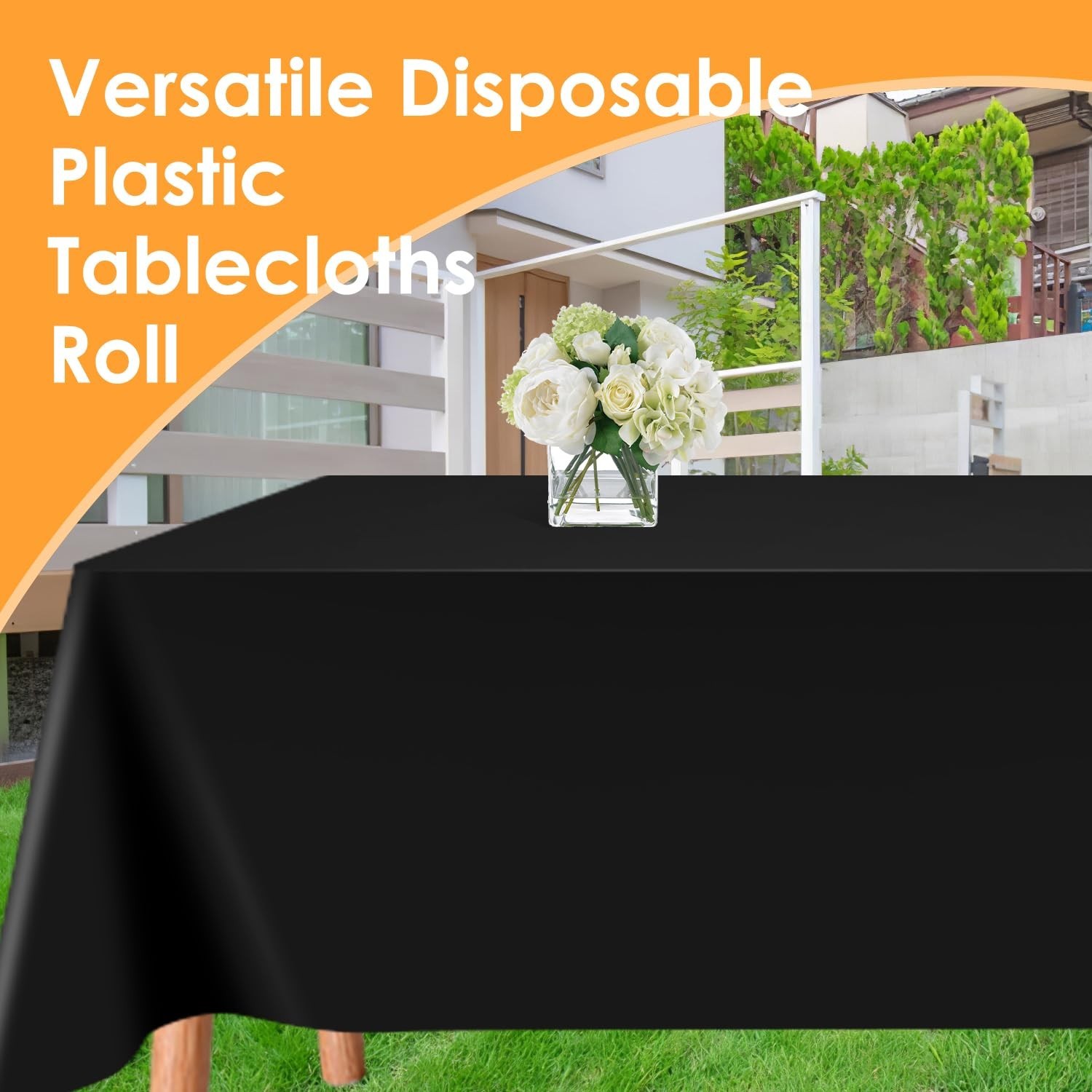 Black Disposable Plastic Table Cloth Roll 54″ X 100′, Plastic Table Cover wit…